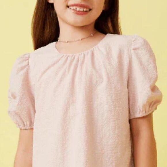 Hayden Girls Seersucker Puff Sleeve Top in  beige w keyhole closure sz XL - Picture 5 of 12